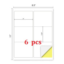 Sticker paper a4 size adhesive shipping address label sheet with 6pcs